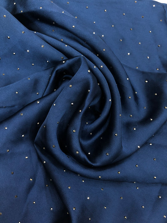 Studded Silk Hijab - Navy Blue (Black Stud)