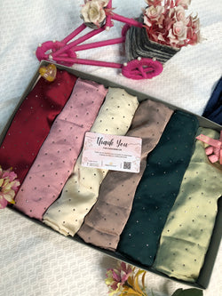 Luxury Pack of 6 Dotted Silk Hijabs