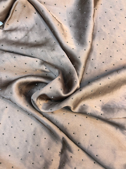 Studded Silk Hijab - Brown (Black Stud)