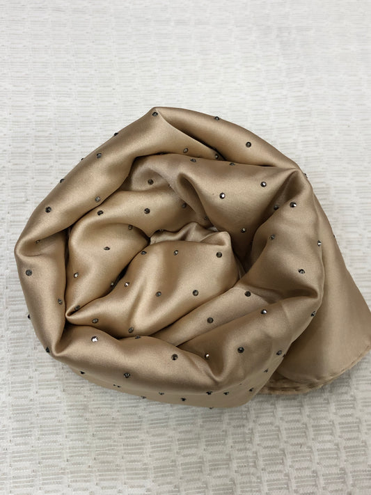 Studded Silk Hijab - Golden (Black Stud)