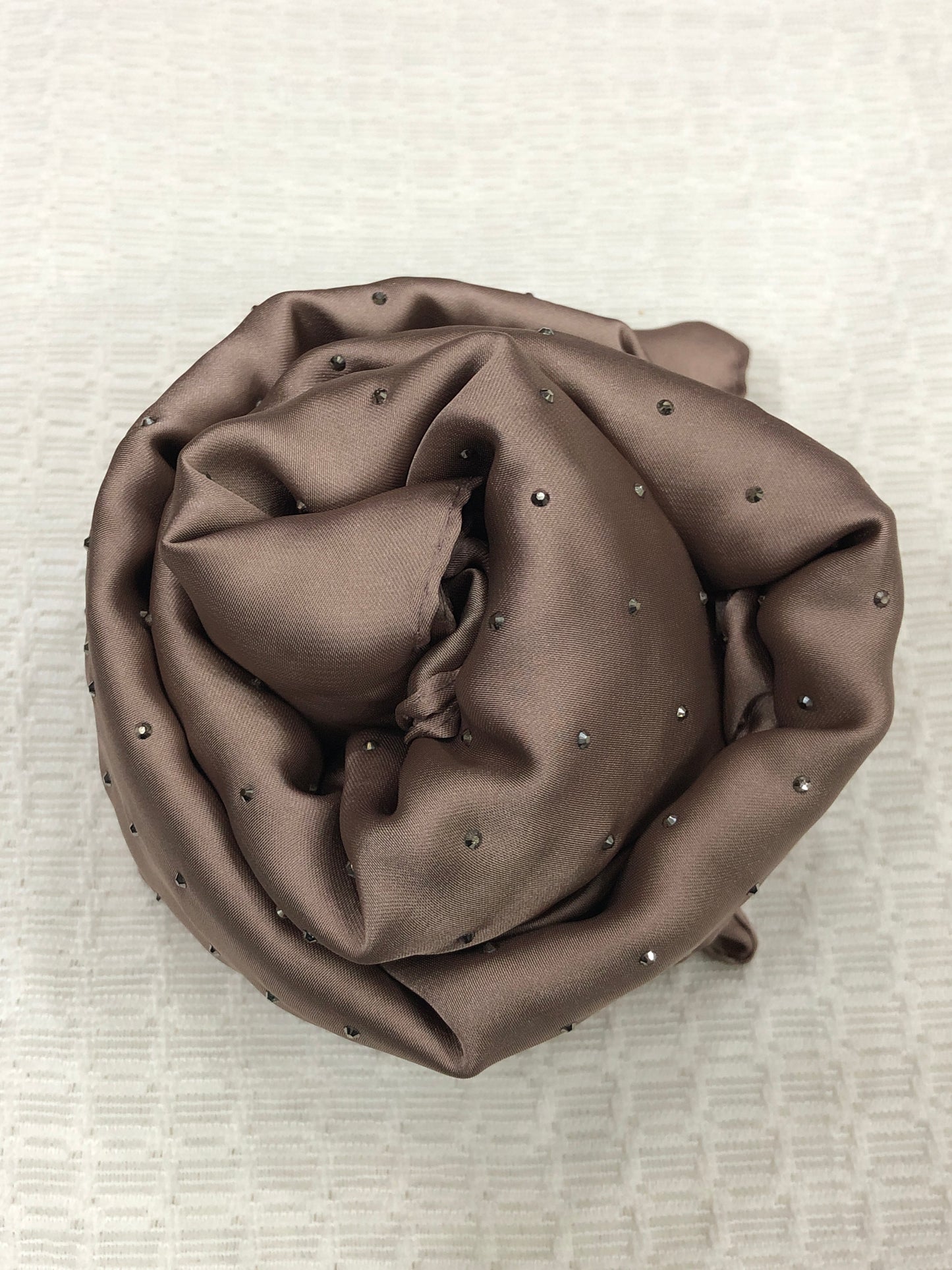 Studded Silk Hijab - Brown (Black Stud)