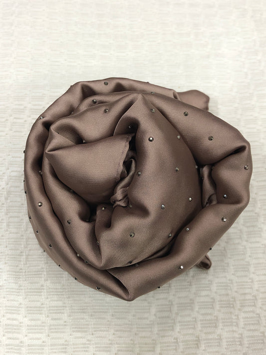 Studded Silk Hijab - Brown (Black Stud)