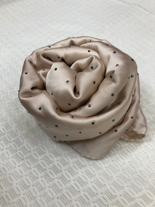 Studded Silk Hijab - Cream (Black Stud)