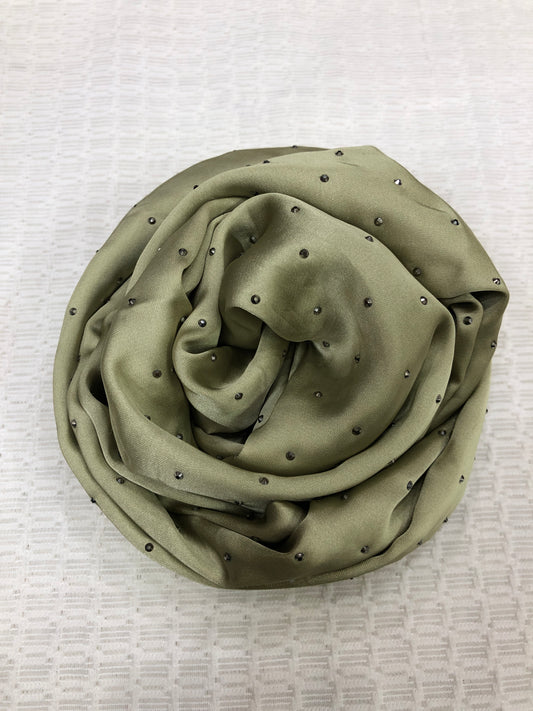 Studded Silk Hijab - Pistachio (Black Stud)