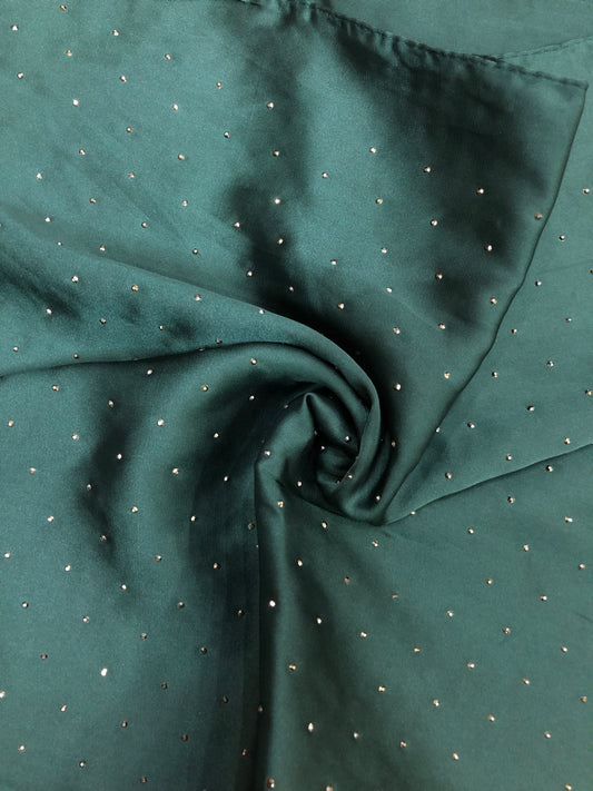 Studded Silk Hijab - Dark Green (Black Stud)