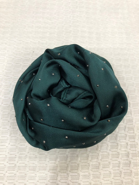 Studded Silk Hijab - Dark Green (Black Stud)