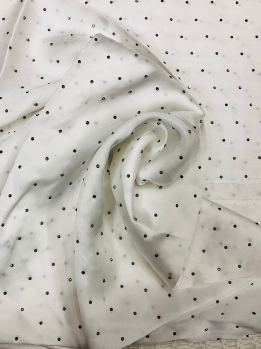 Studded Silk Hijab - Snow White (Black Stud)