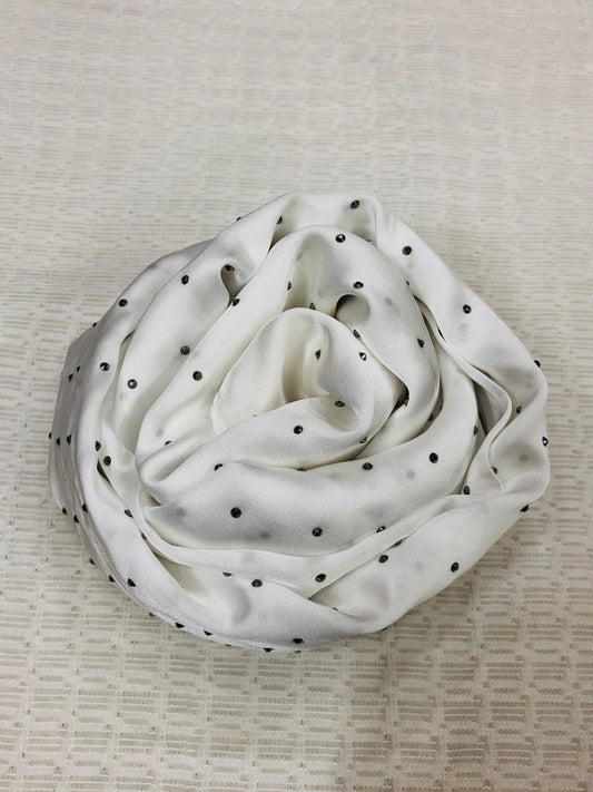Studded Silk Hijab - Snow White (Black Stud)