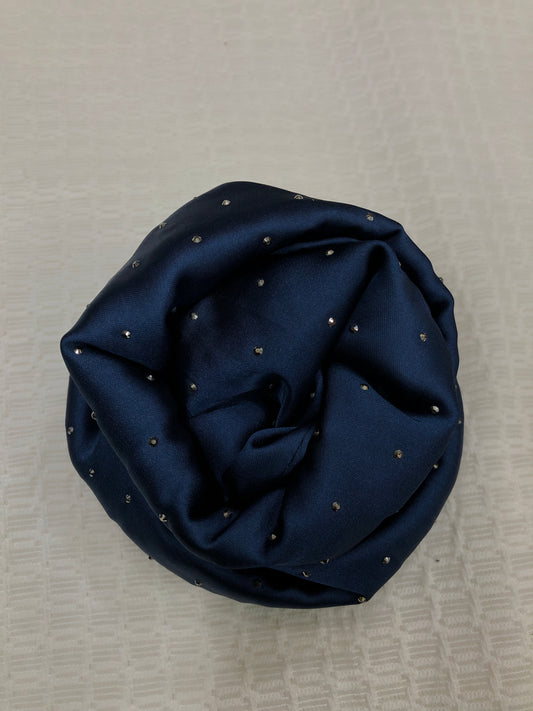 Studded Silk Hijab - Navy Blue (Black Stud)
