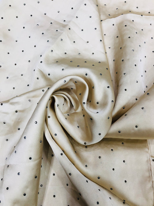 Studded Silk Hijab - beige (Black Stud)