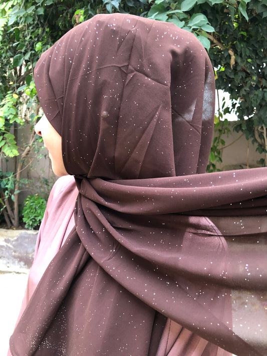 Glitter Shiffon Hijab - Chocolate Brown
